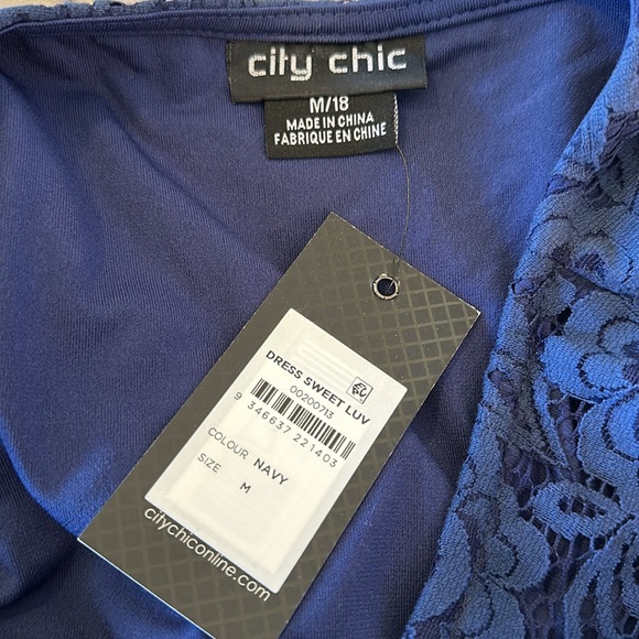 NWT City Chic Size 18 Blue Lace Wrap Dress with Bow - Picture 11 of 16